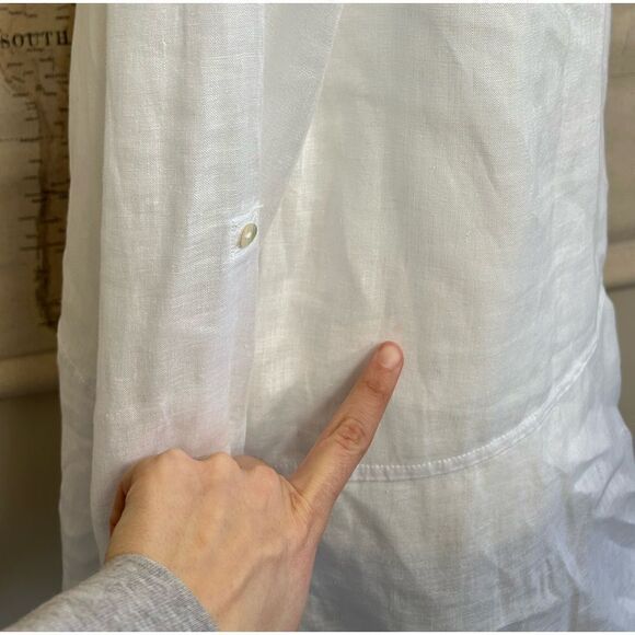 Tahari 100% Linen White Long Collared Blouse Button Up Shirt - Picture 4 of 9
